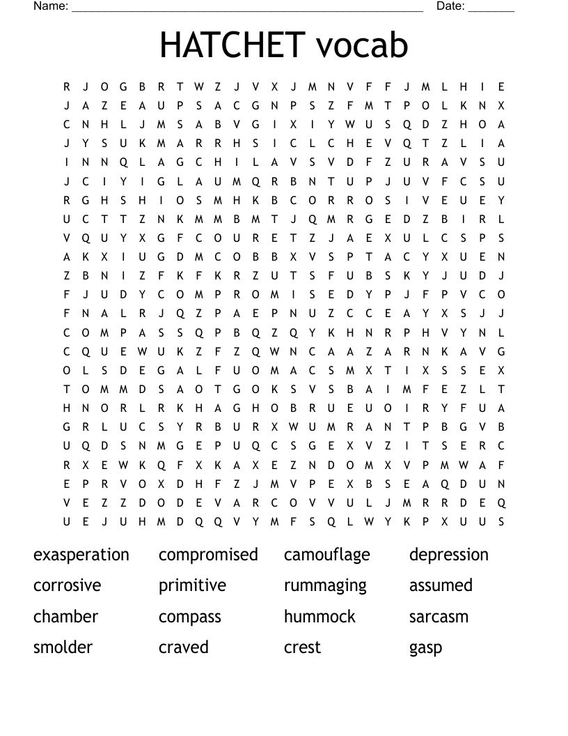 HATCHET vocab Word Search