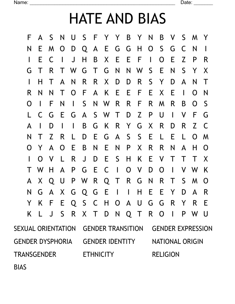 HATE AND BIAS Word Search