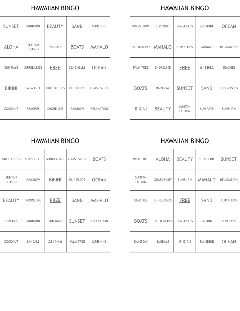 HAWAIIAN BINGO