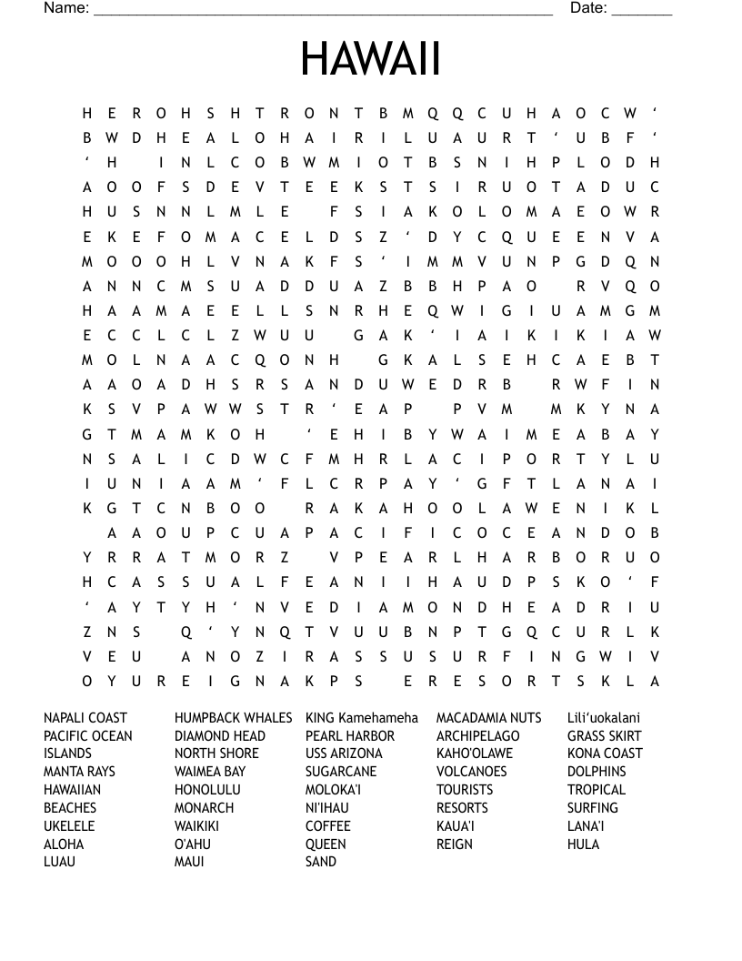 HAWAII Word Search