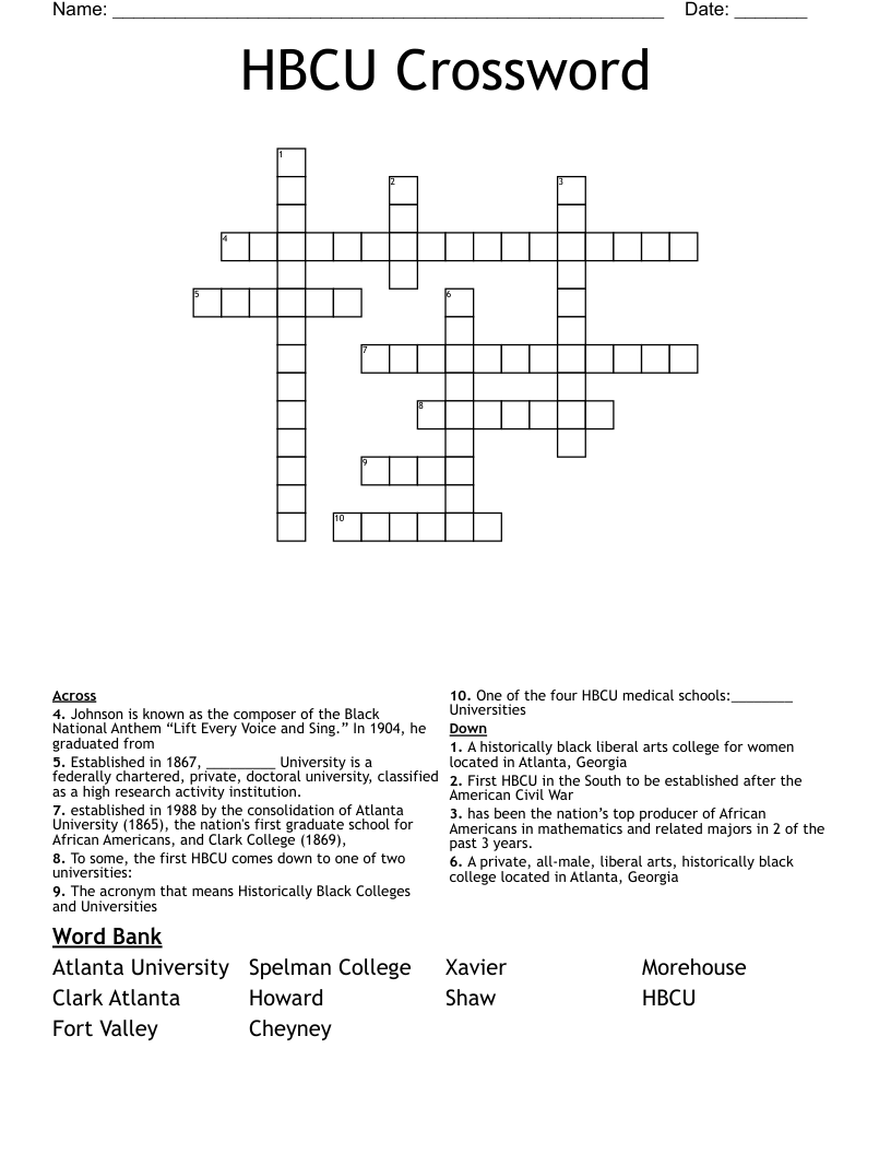 HBCU Crossword 