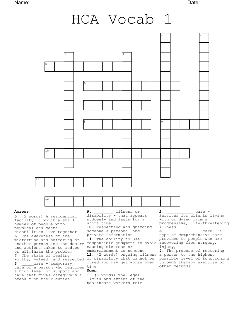 HCA Vocab 1 Crossword