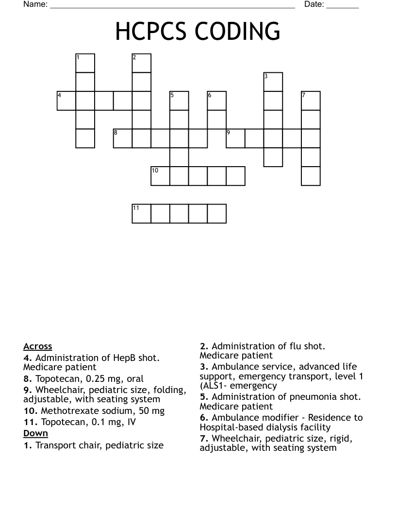 HCPCS CODING Crossword