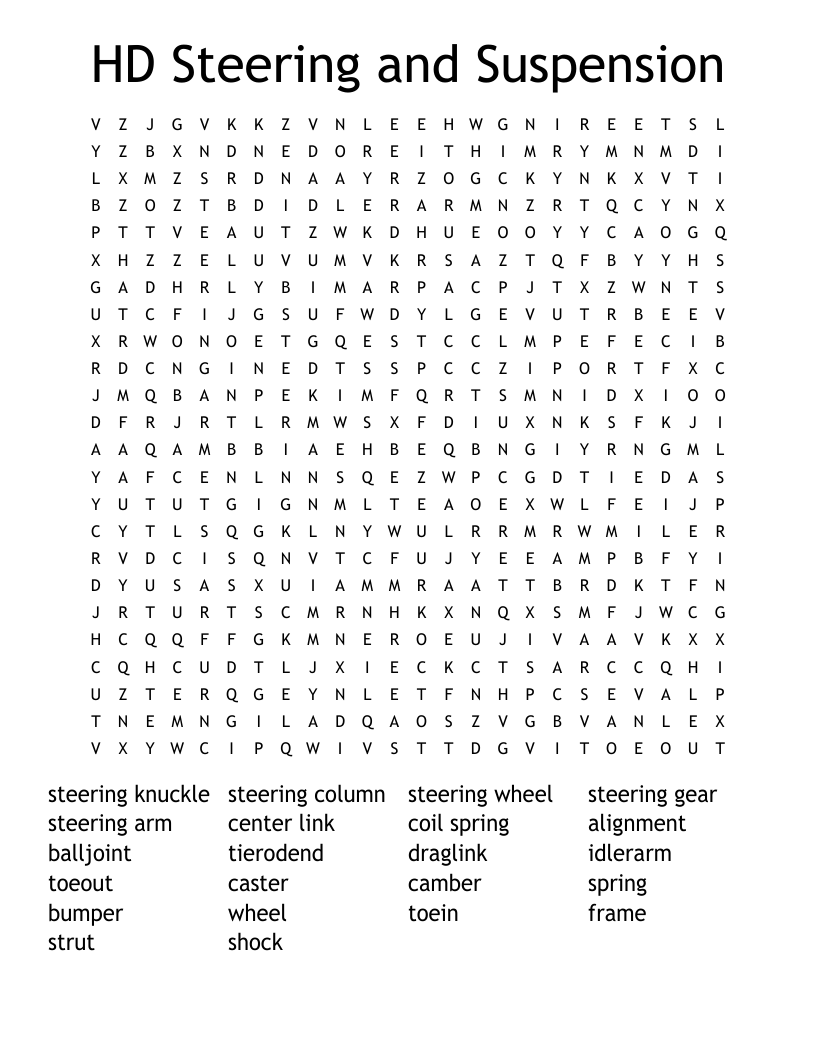 HD Steering and Suspension Word Search