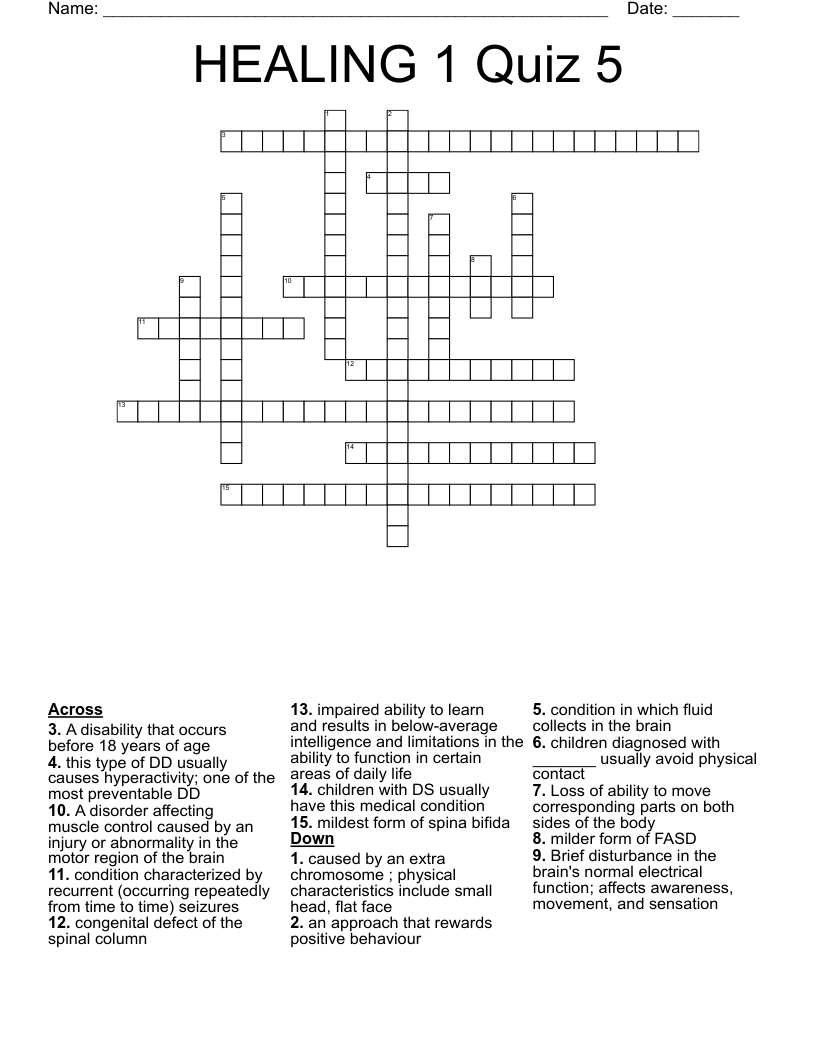 HEALING 1 Quiz 5 Crossword