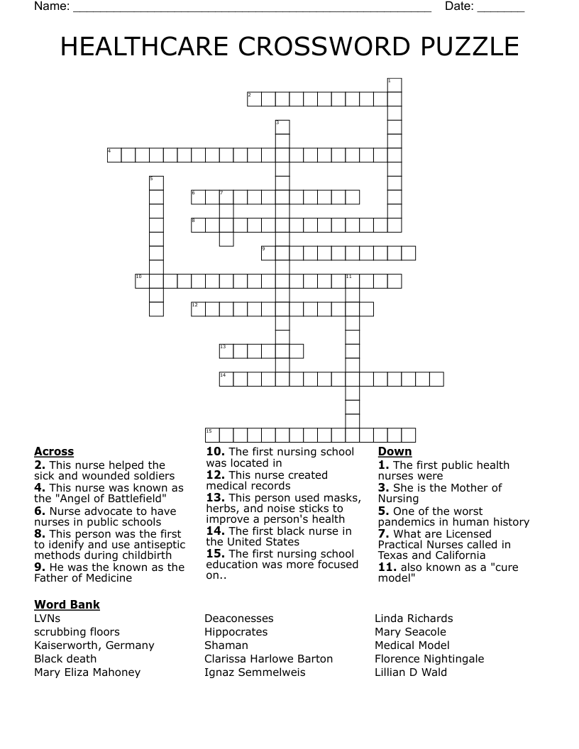 HEALTHCARE CROSSWORD PUZZLE