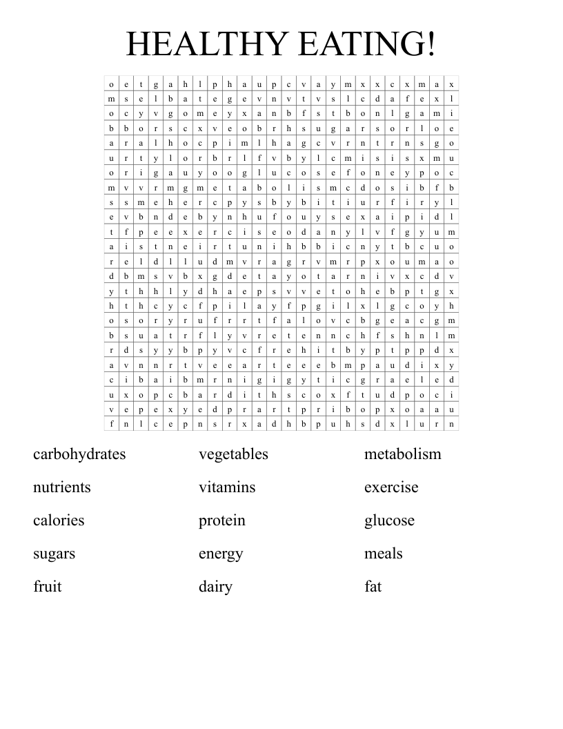 HEALTHY EATING!  Word Search