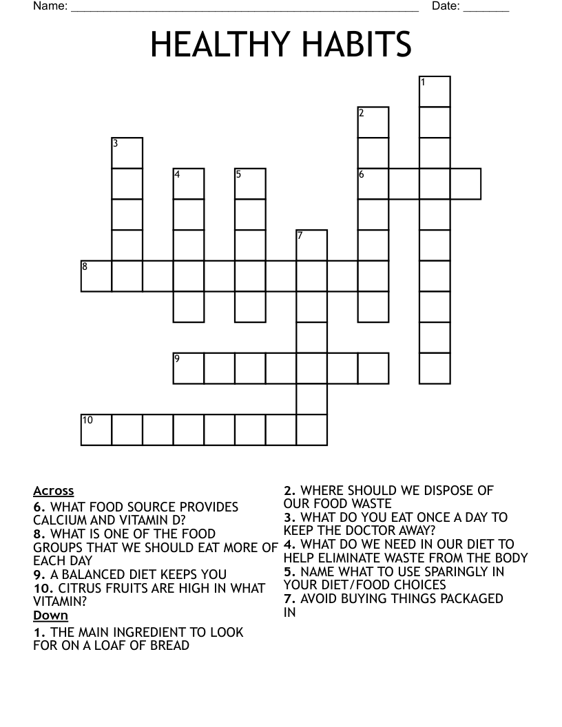 HEALTHY HABITS Crossword