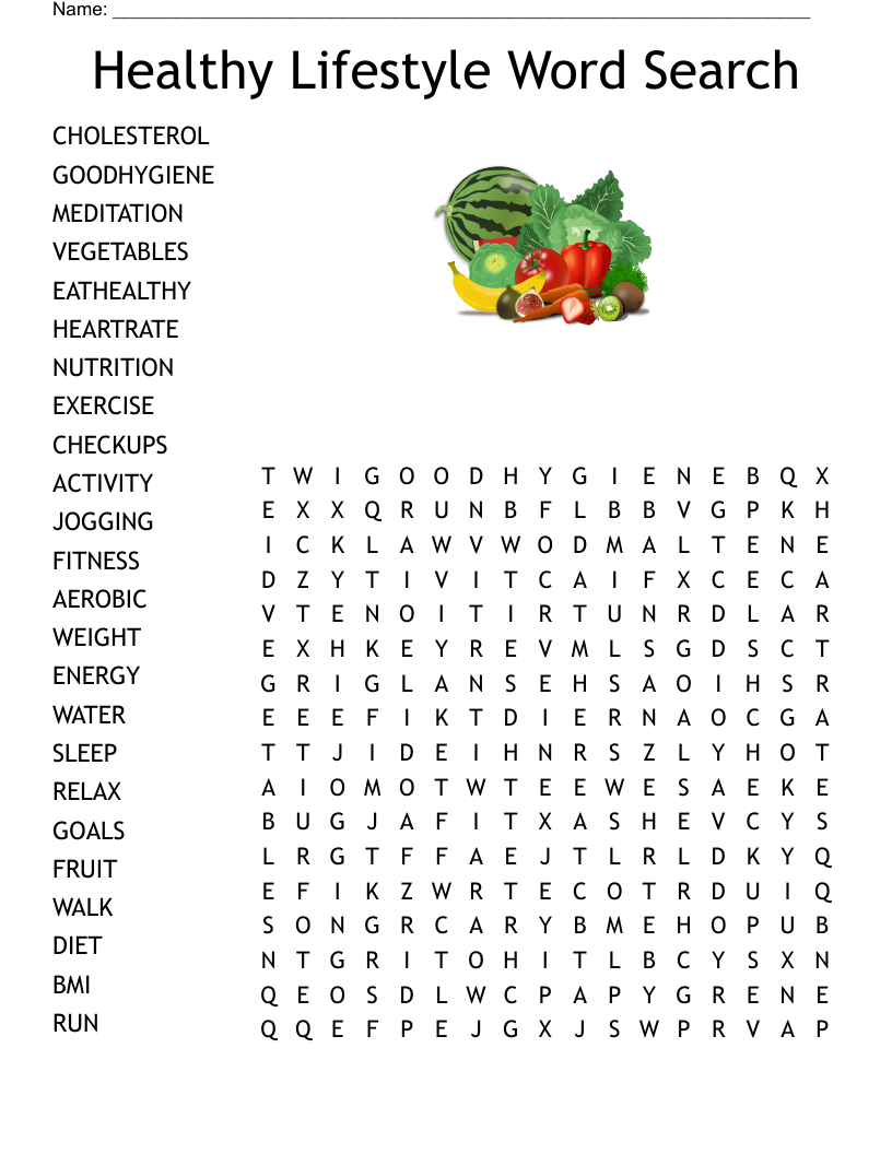 Healthy Lifestyle Word Search