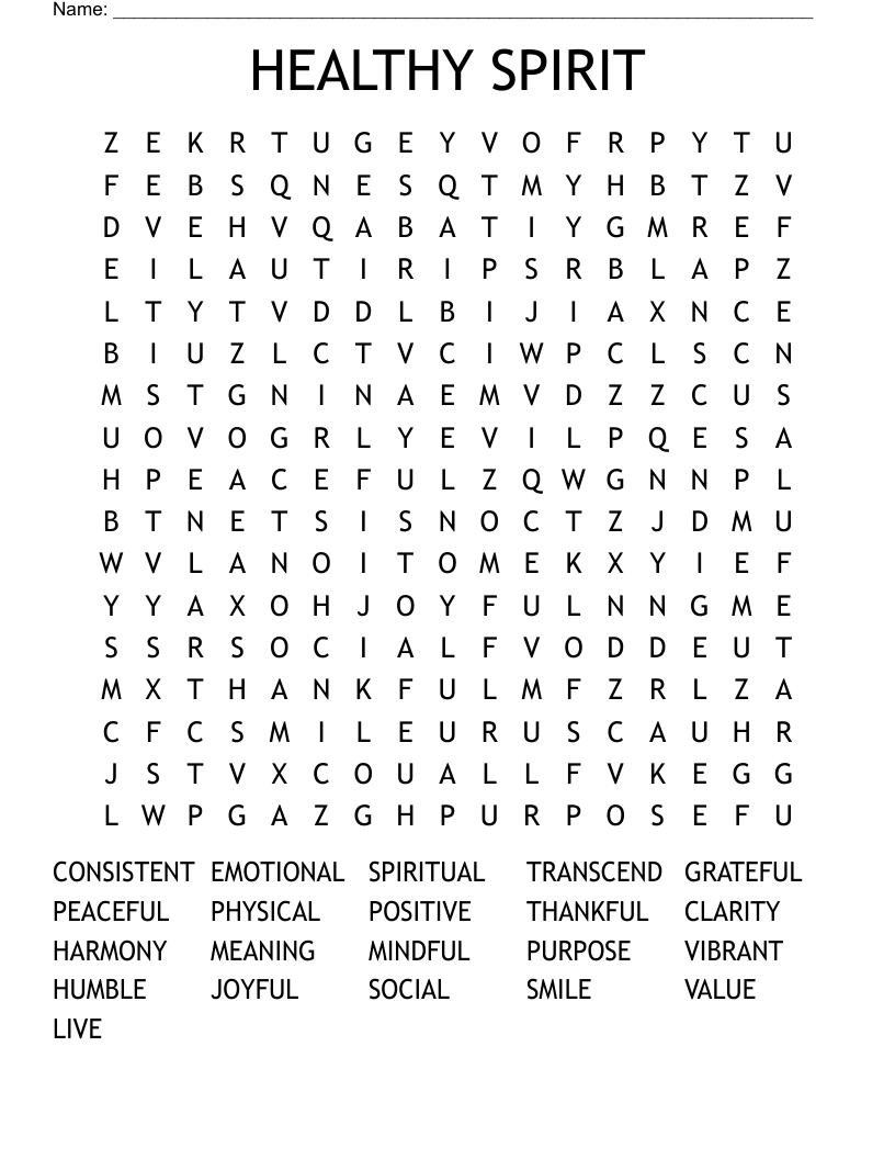 HEALTHY SPIRIT Word Search