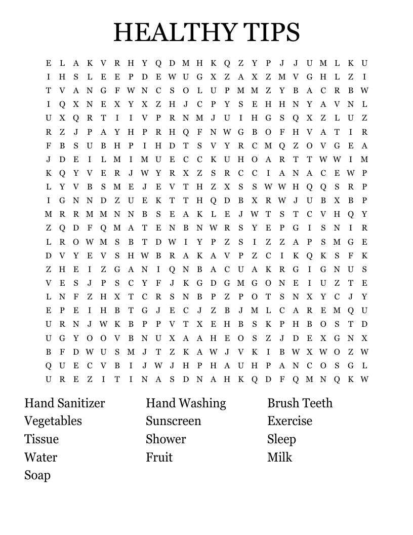 HEALTHY TIPS Word Search