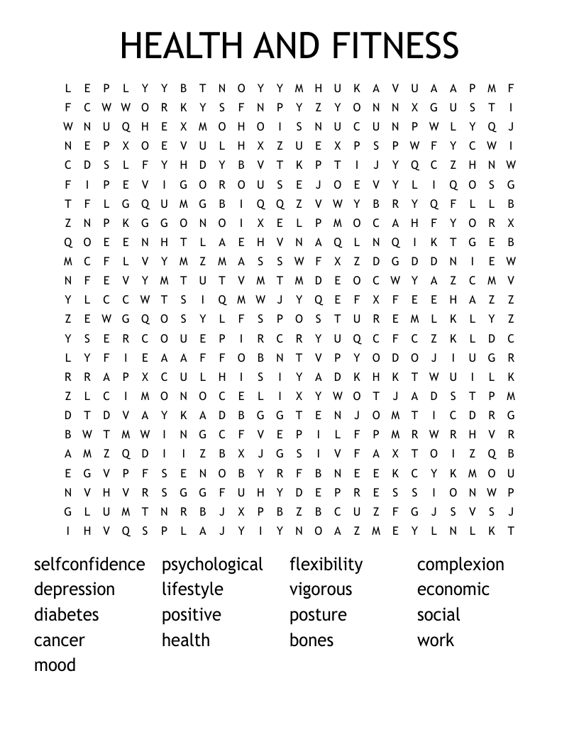 HEALTH AND FITNESS  Word Search