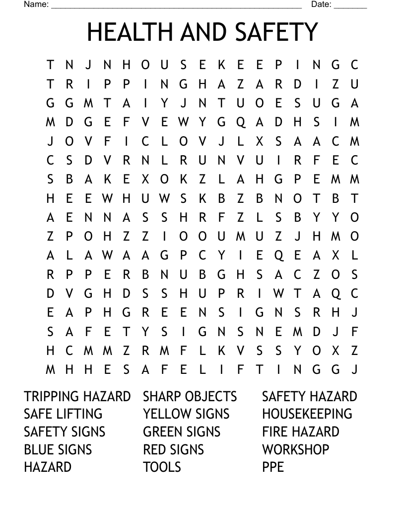 HEALTH AND SAFETY Word Search