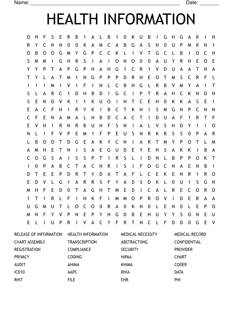 HEALTH INFORMATION Word Search