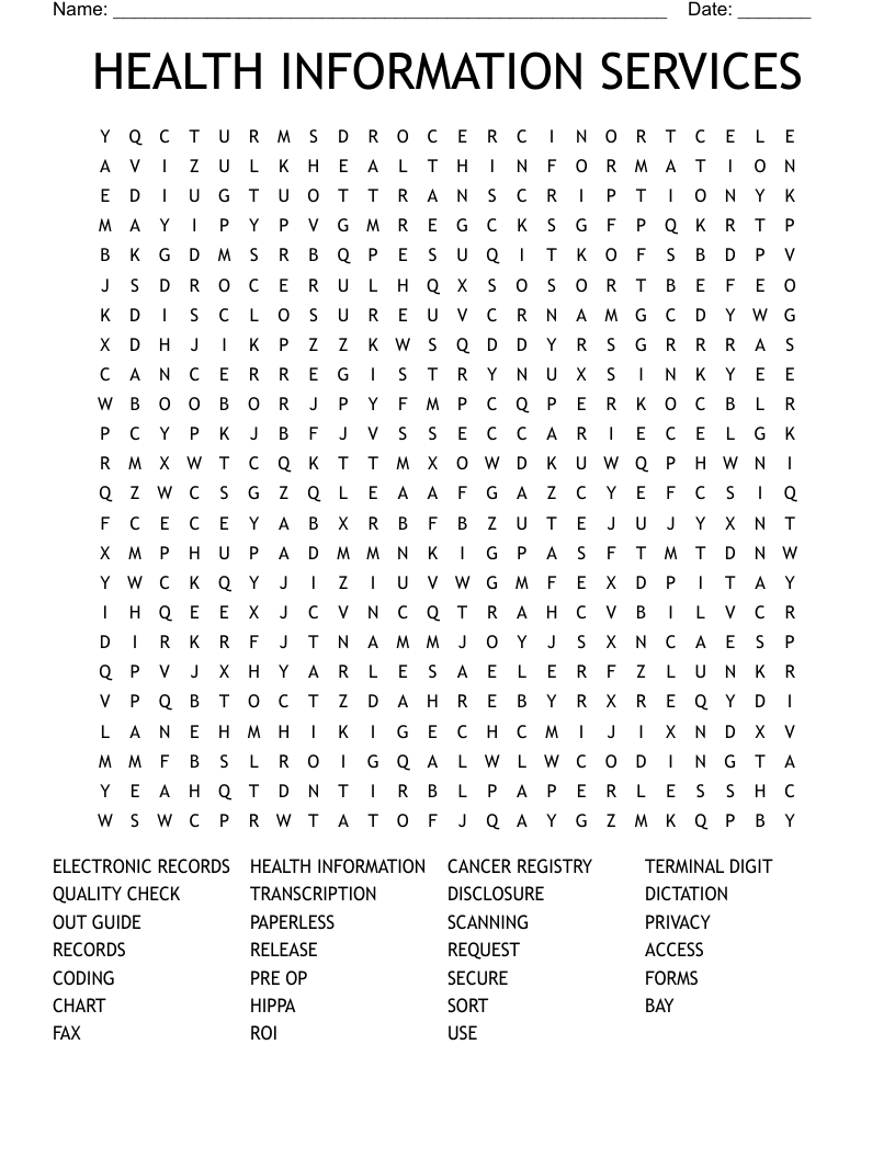 HEALTH INFORMATION SERVICES Word Search