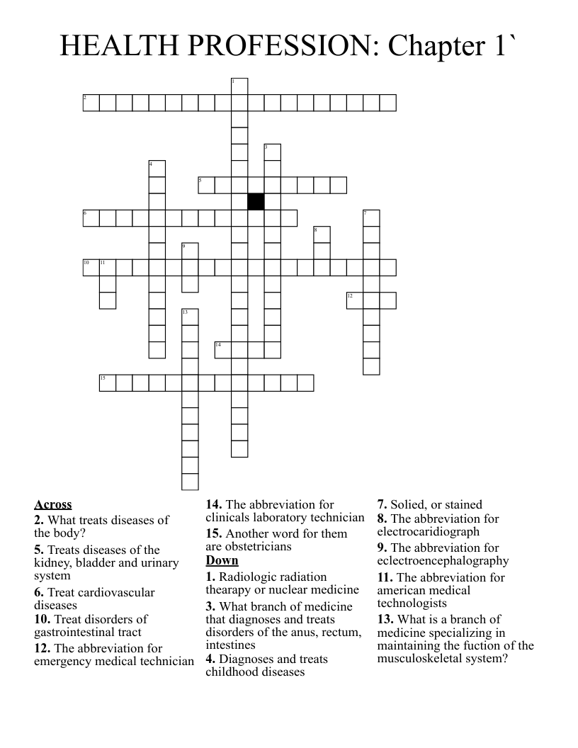 HEALTH PROFESSION: Chapter 1` Crossword