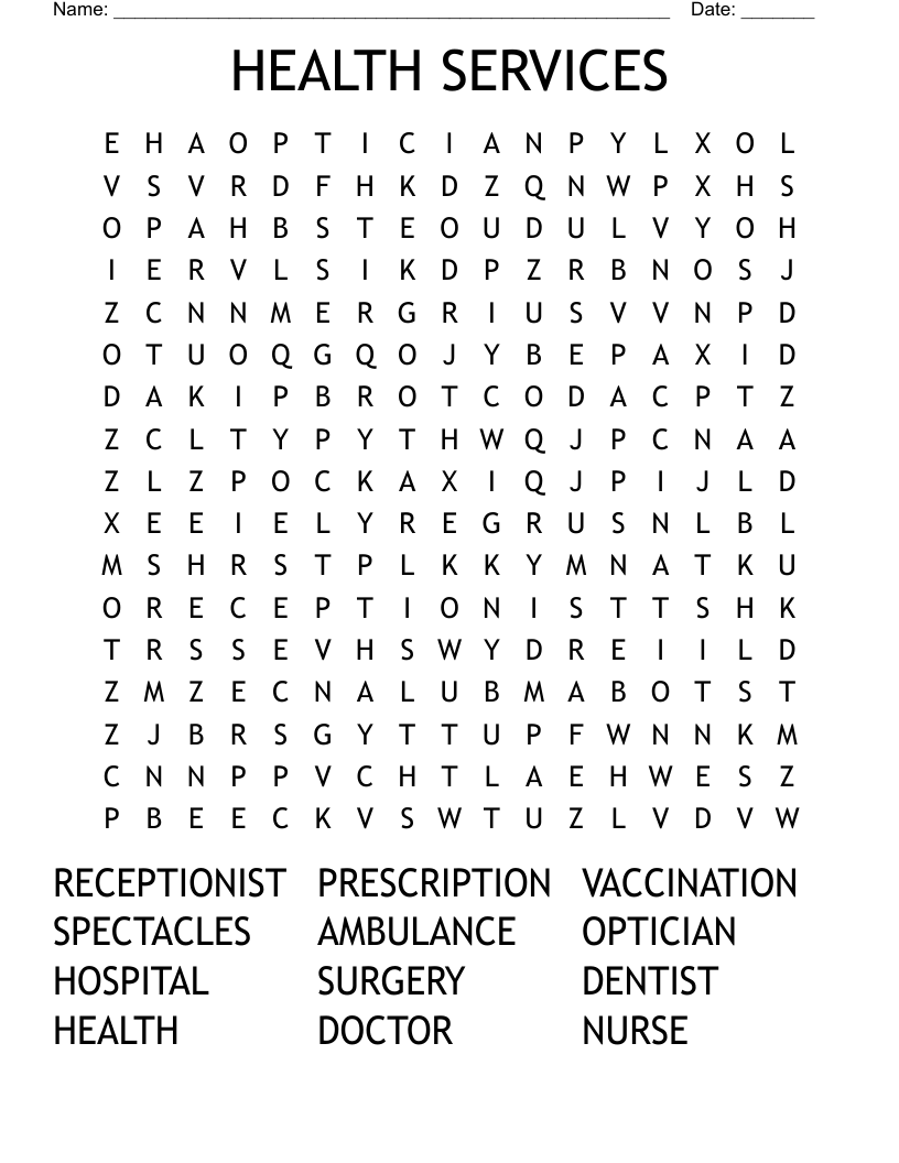 HEALTH SERVICES Word Search