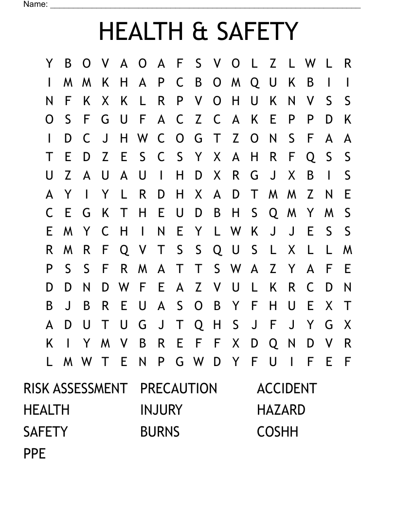 HEALTH & SAFETY Word Search