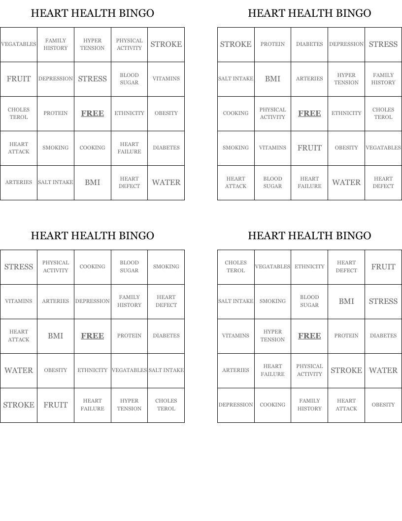 HEART HEALTH BINGO