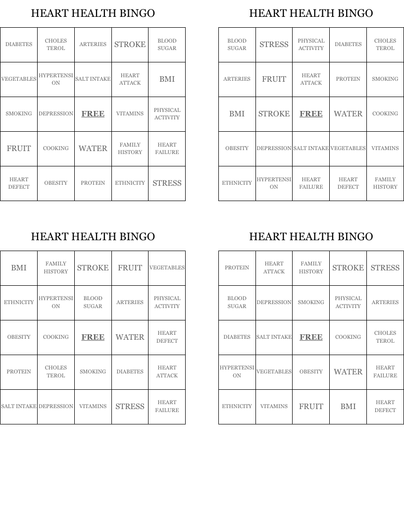 HEART HEALTH BINGO