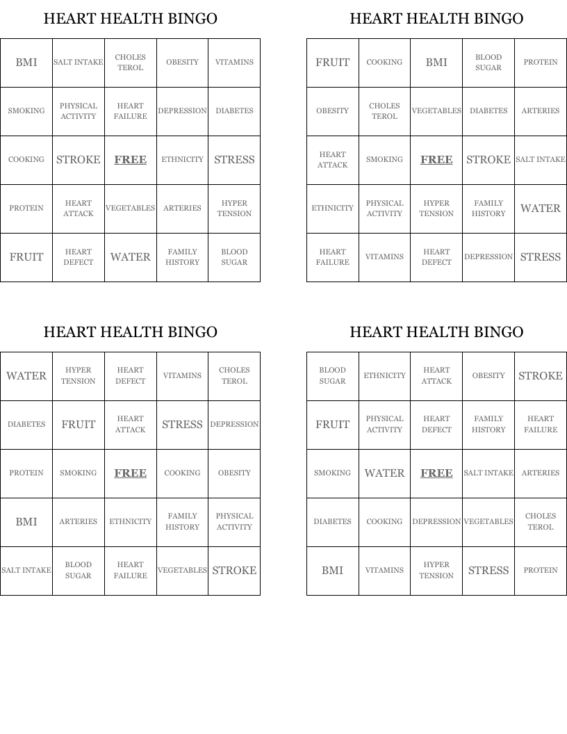 HEART HEALTH BINGO