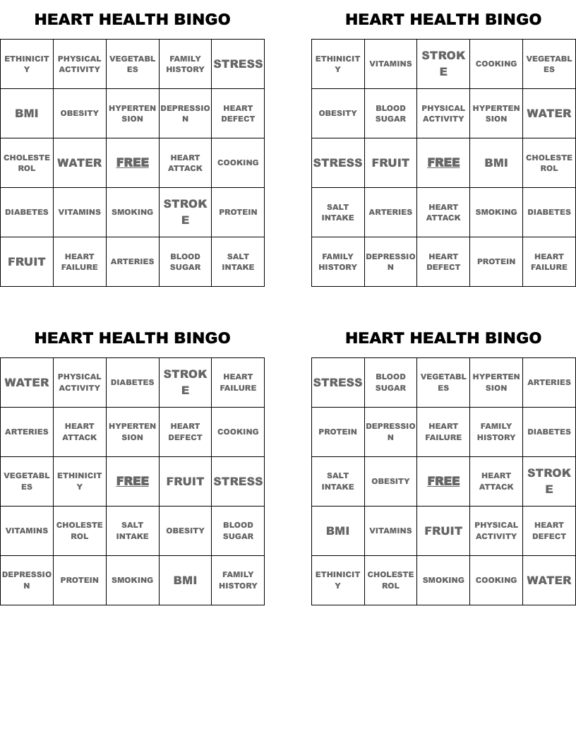 HEART HEALTH BINGO