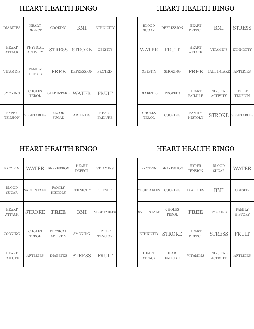 HEART HEALTH BINGO 