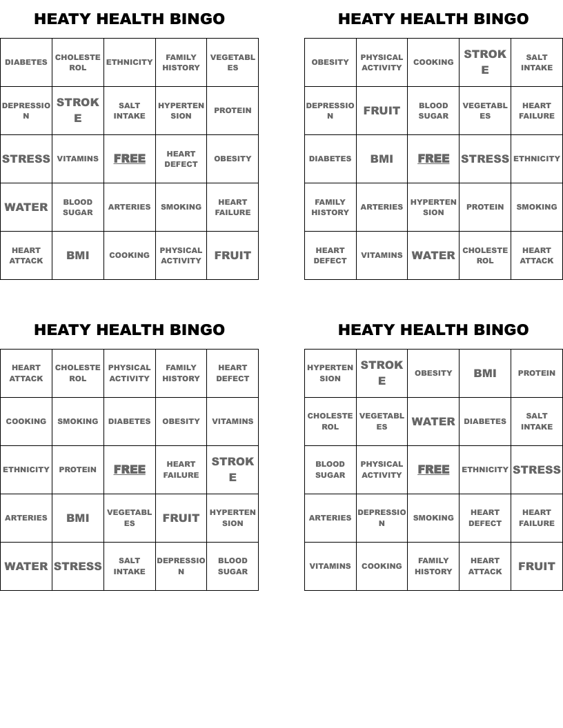HEATY HEALTH BINGO