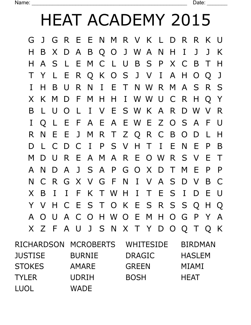 HEAT ACADEMY 2015 Word Search