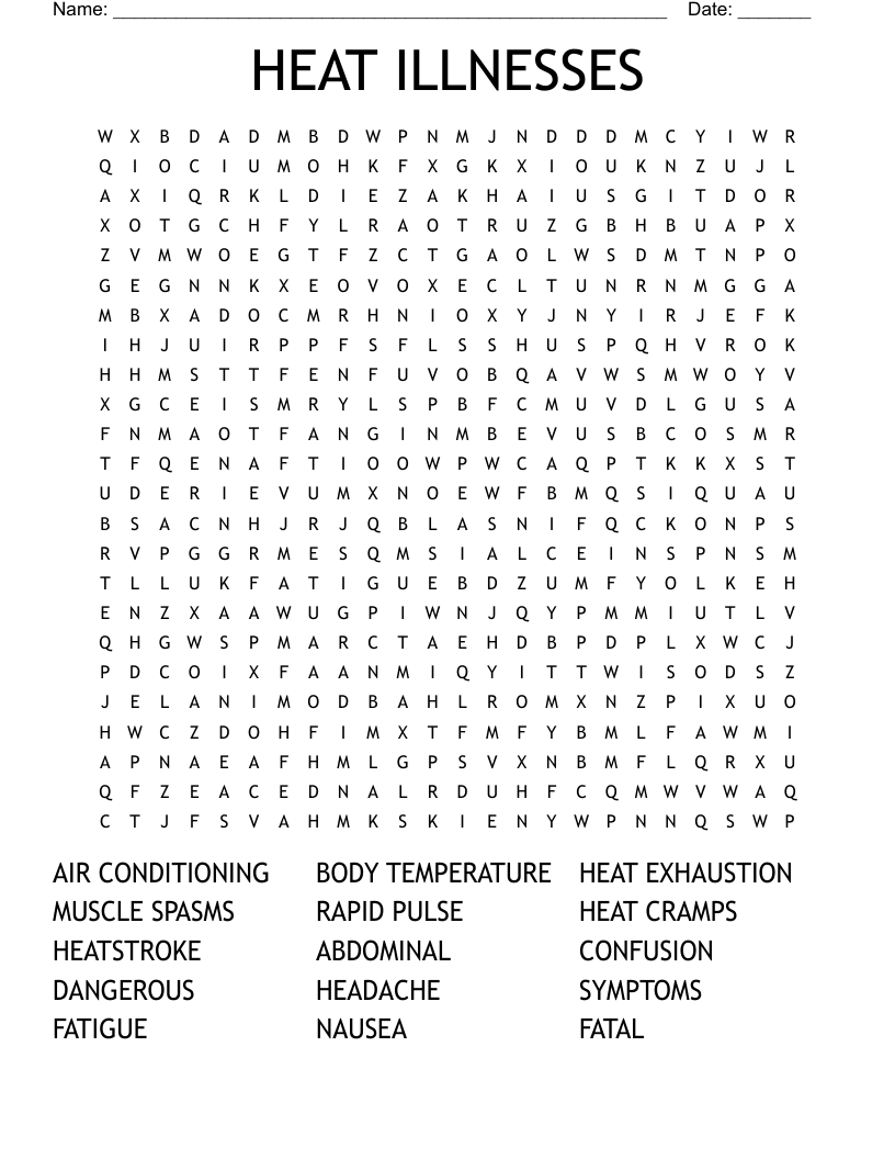 HEAT ILLNESSES Word Search