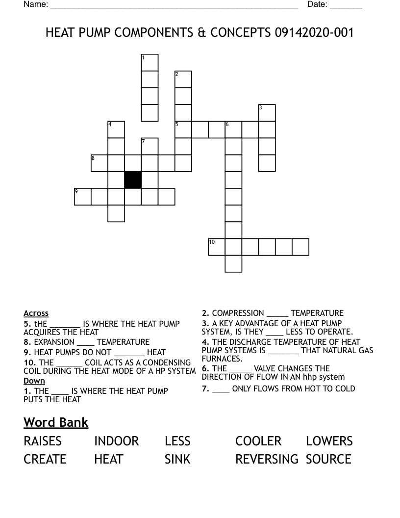 HEAT PUMP COMPONENTS & CONCEPTS   09142020-001 Crossword