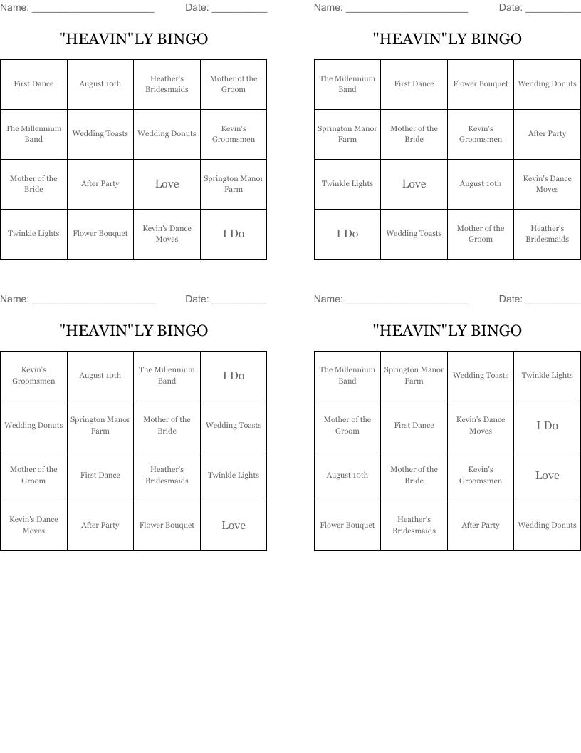 "HEAVIN"LY BINGO