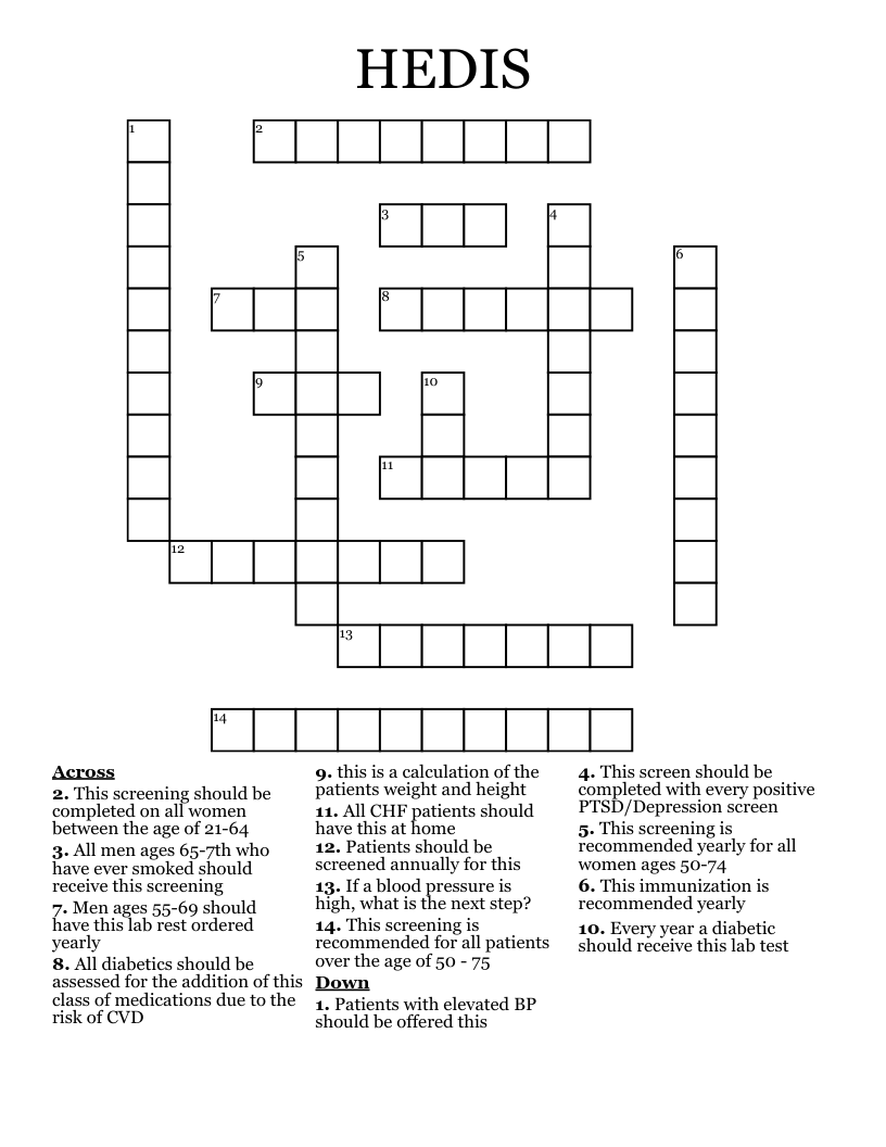 HEDIS Crossword