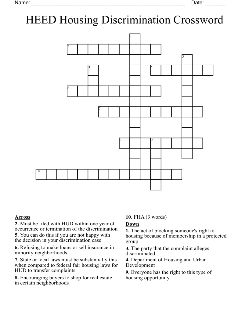 HEED Housing Discrimination Crossword