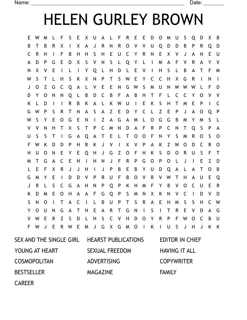 HELEN GURLEY BROWN Word Search