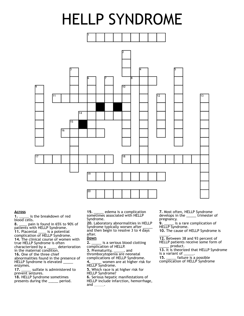HELLP SYNDROME Crossword