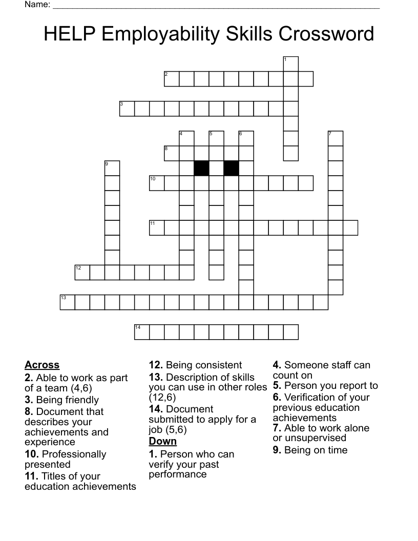 HELP Employability Skills Crossword