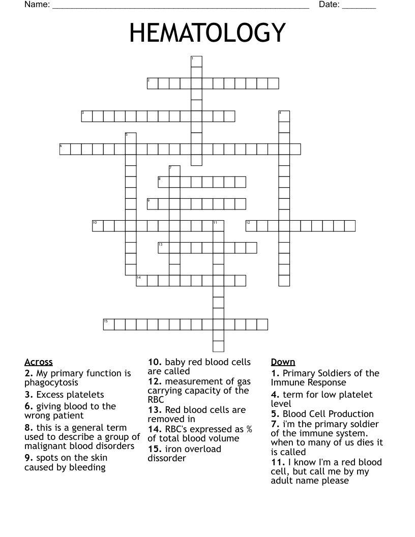 HEMATOLOGY Crossword