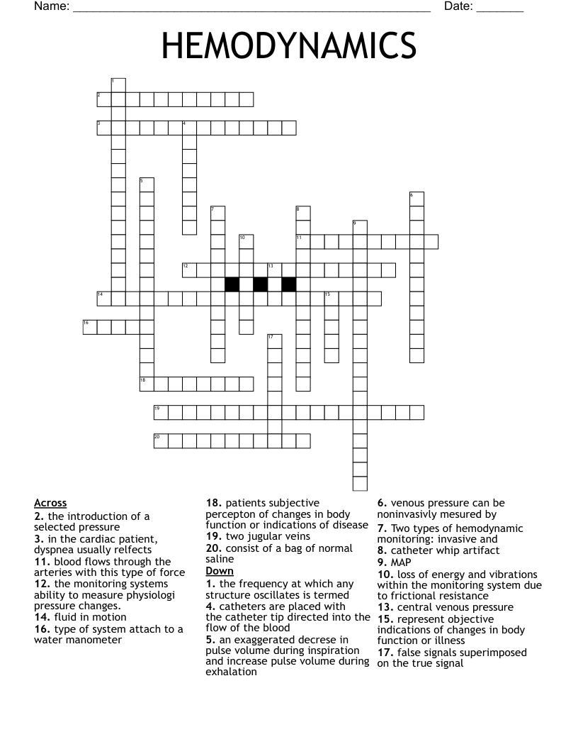 HEMODYNAMICS Crossword