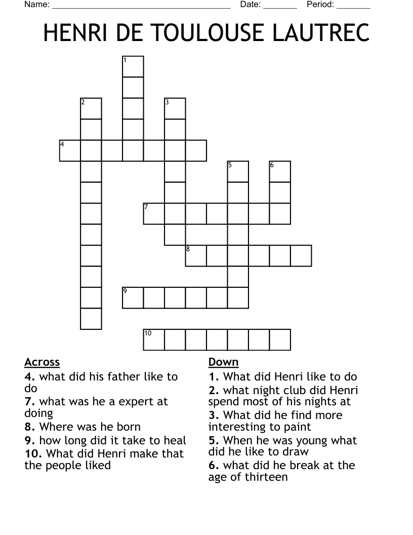 HENRI DE TOULOUSE LAUTREC Crossword