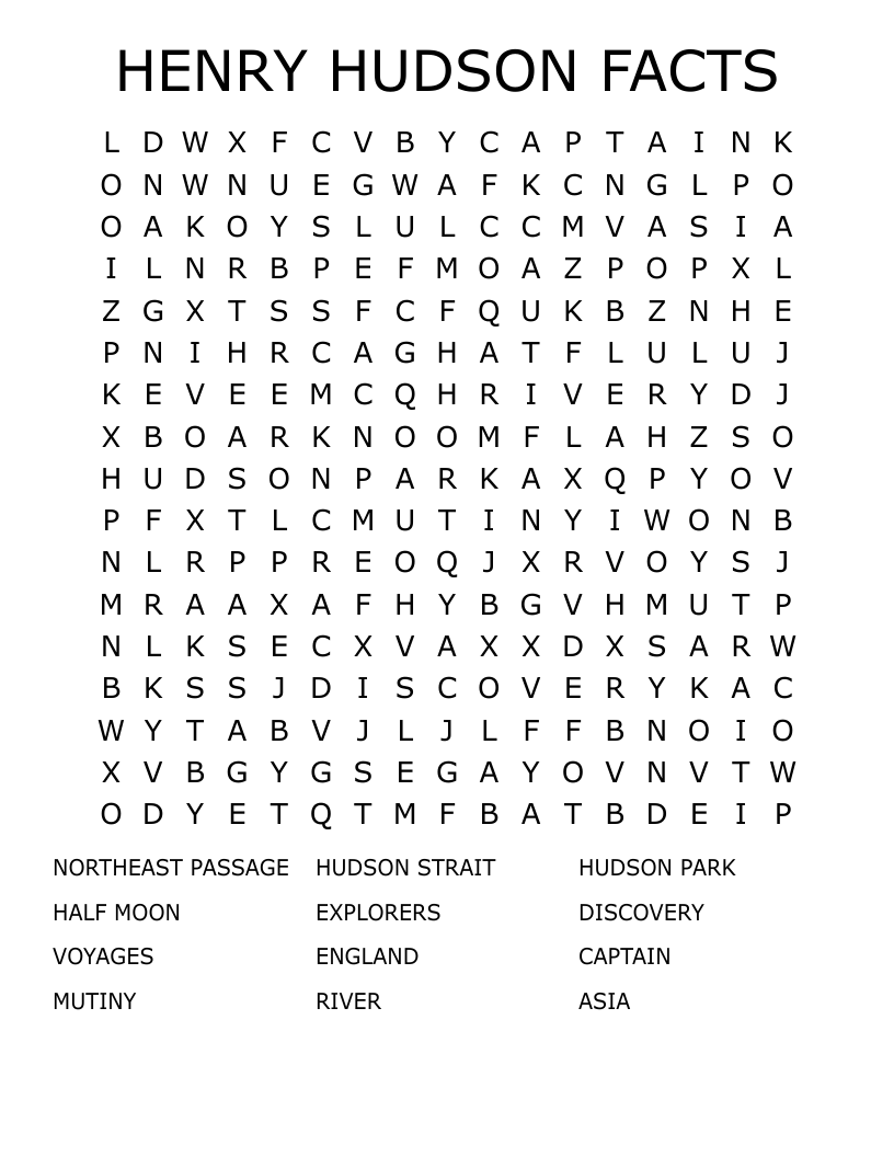 HENRY HUDSON FACTS Word Search