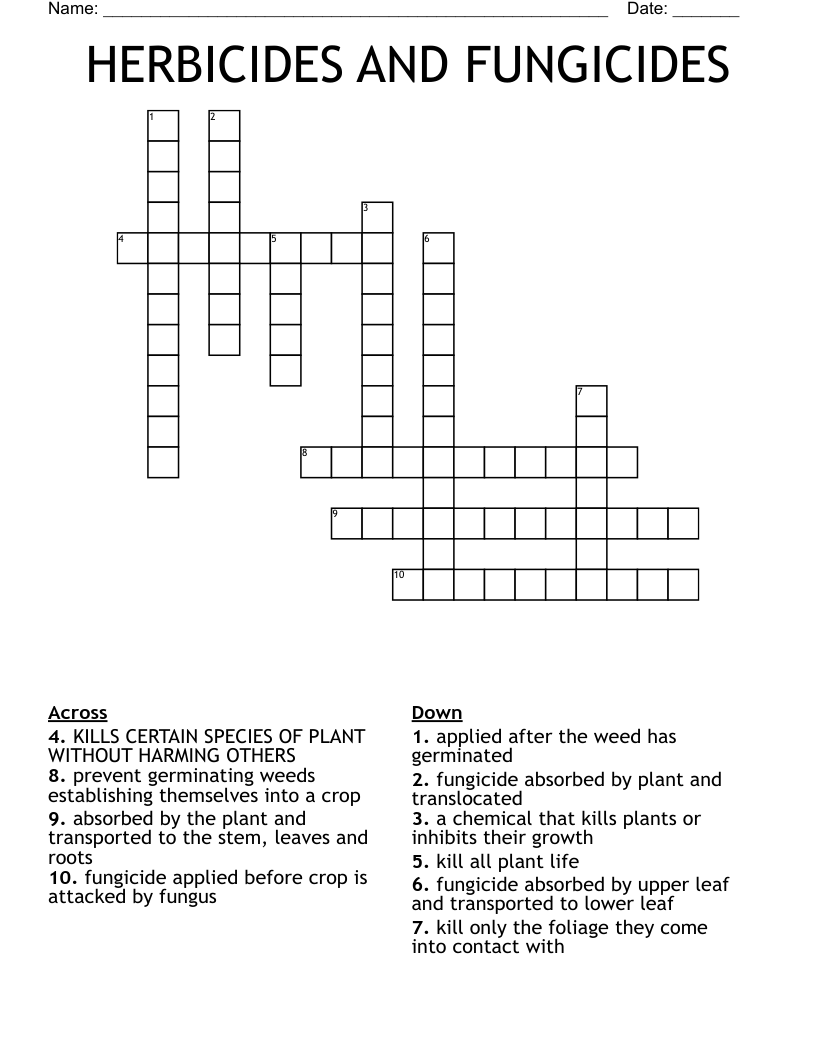 HERBICIDES AND FUNGICIDES Crossword