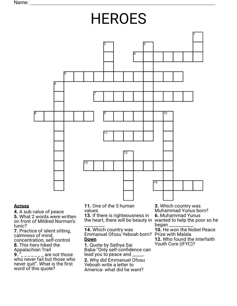 HEROES Crossword