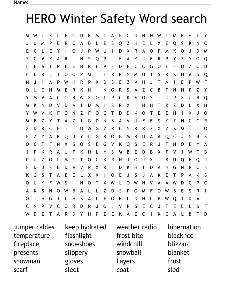 HERO Winter Safety Word search 