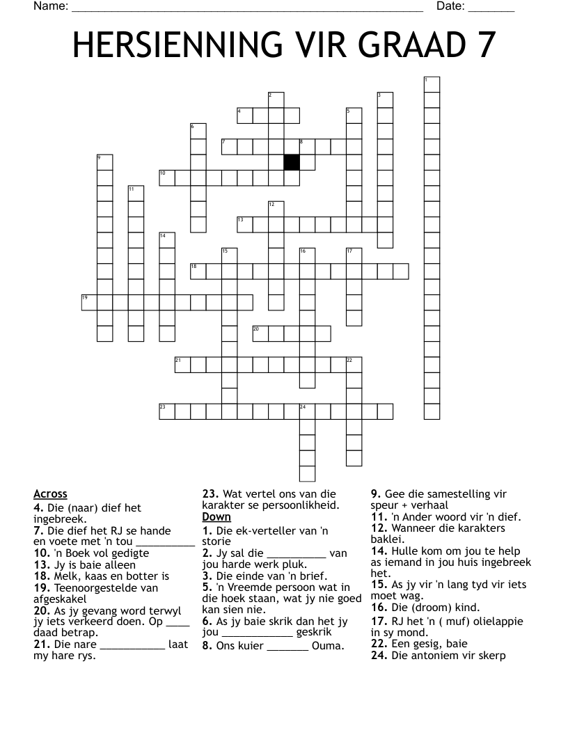 HERSIENNING VIR GRAAD 7 Crossword