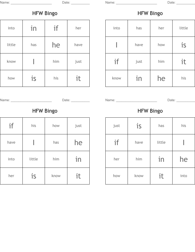 HFW Bingo