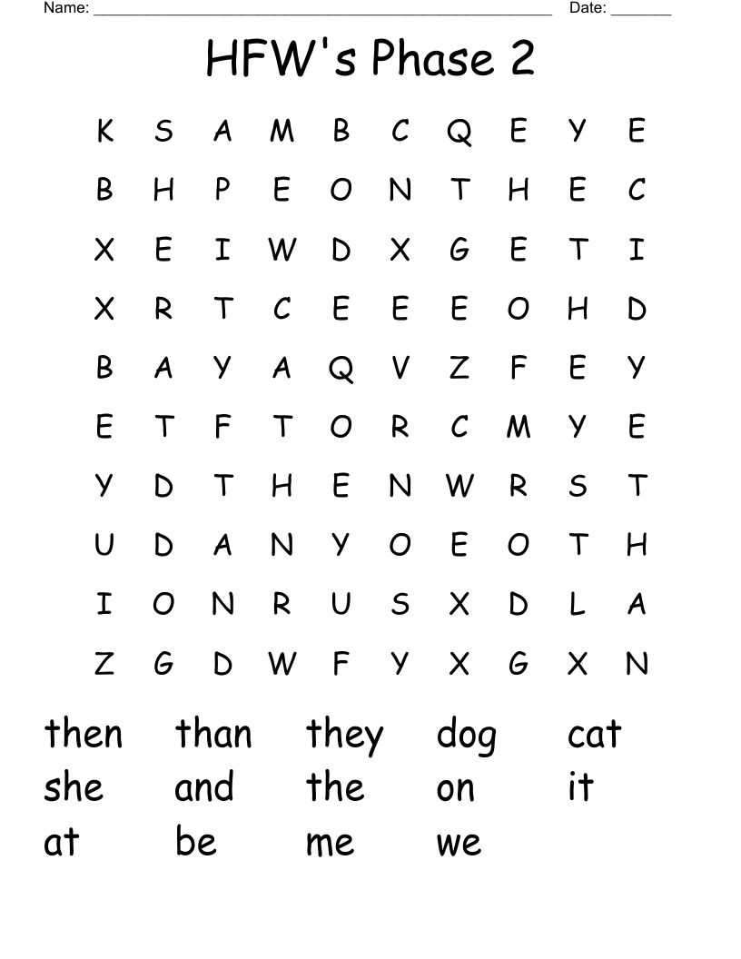 HFW's Phase 2 Word Search
