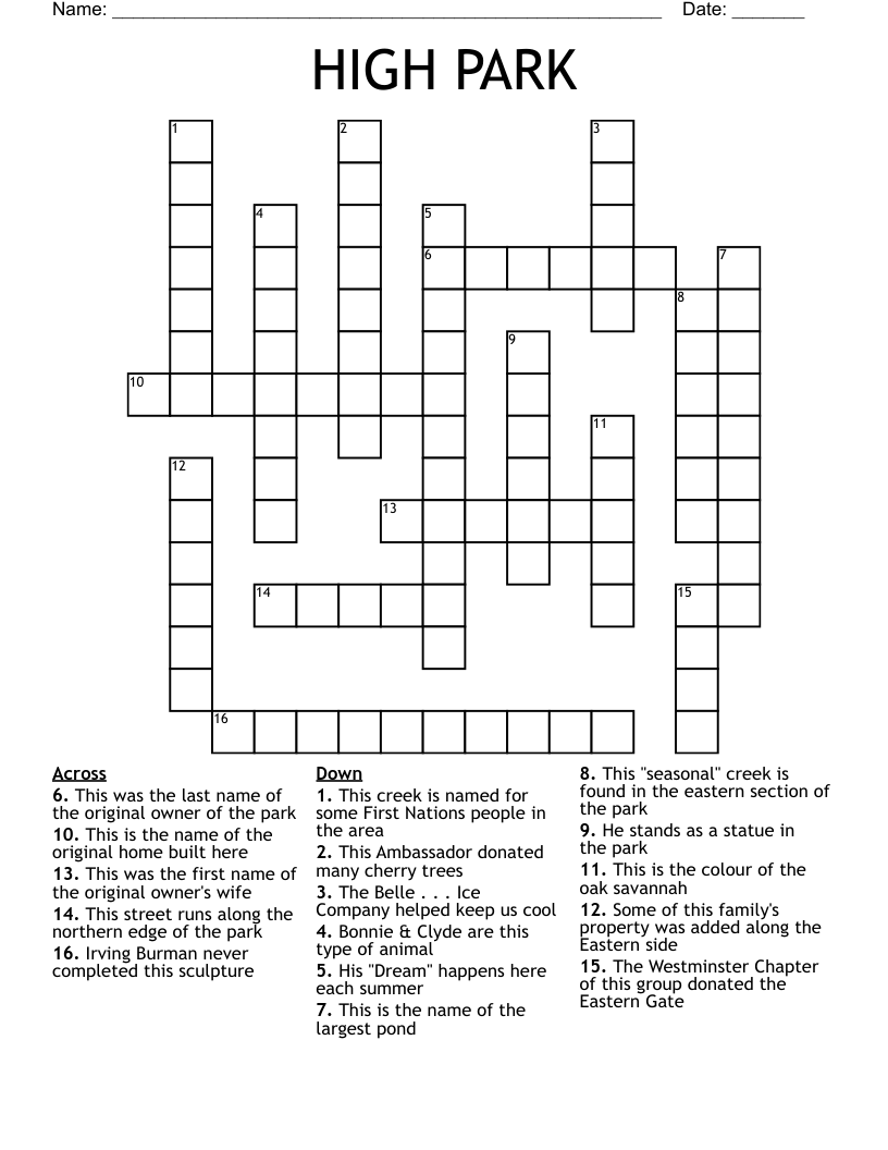 HIGH PARK Crossword