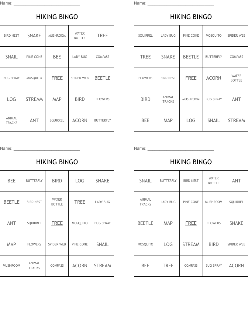HIKING BINGO