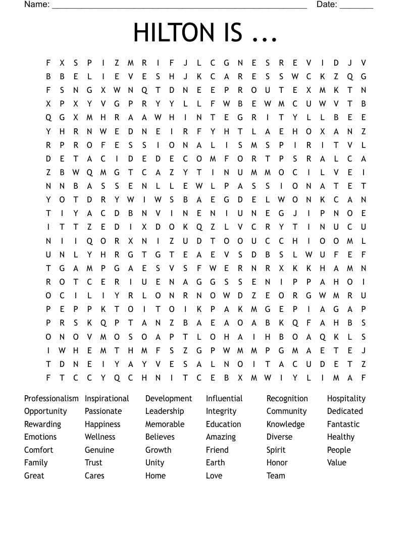 HILTON IS ... Word Search
